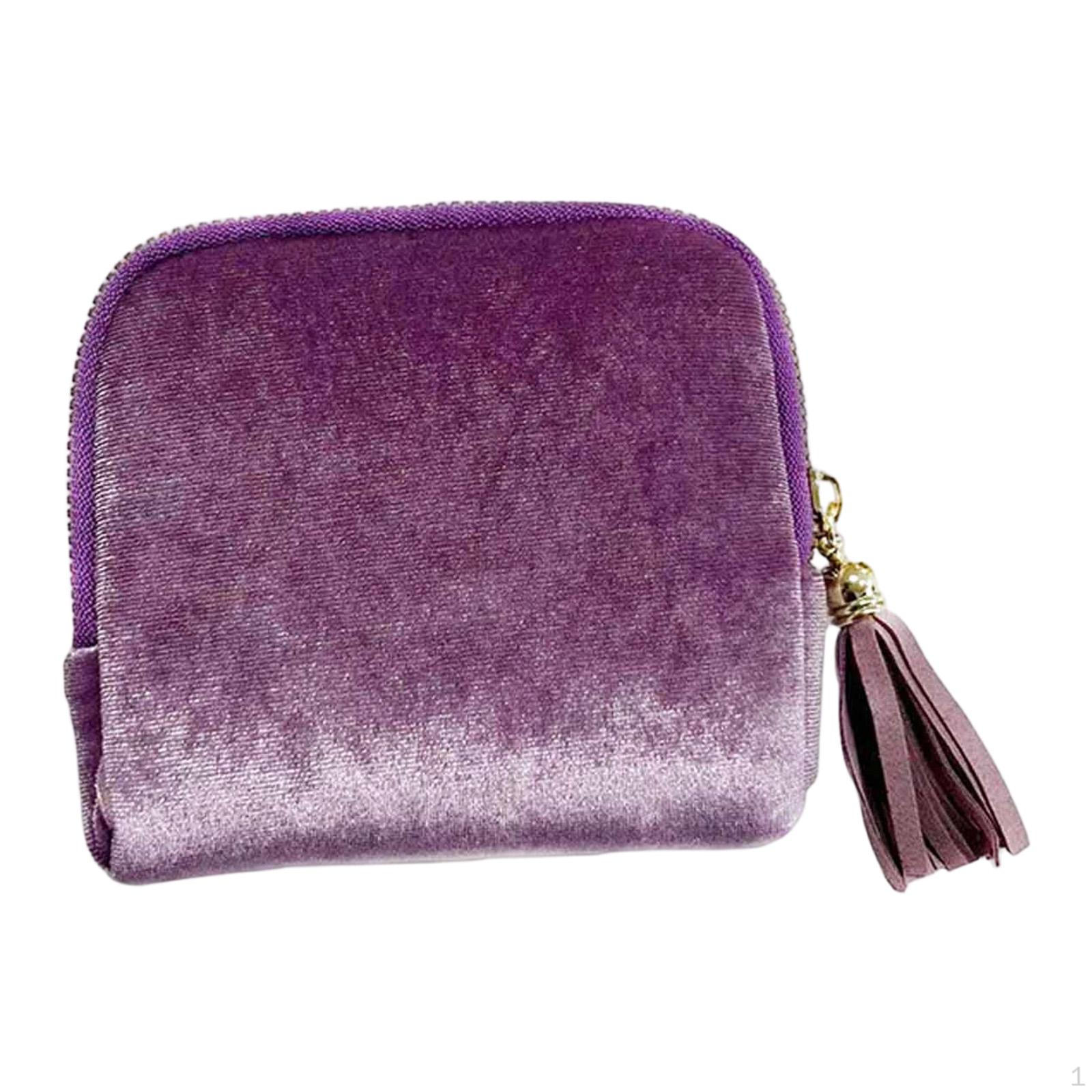 

Case Organizer Compact Lightweight Velvet Chenille Tassel Zipper Storage Bag for Earrings Bracelets Violet