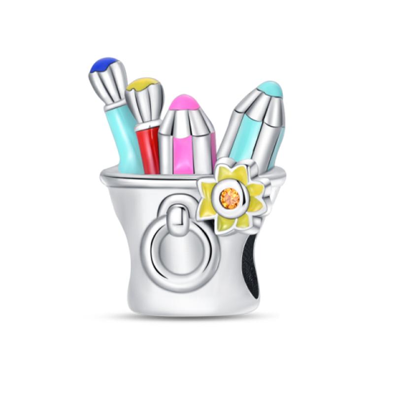 Back To School Charm Beads Copper Schoolbag Sports Watch Learning Earphone Pendant For Bracelet Diy Charms Jewelry