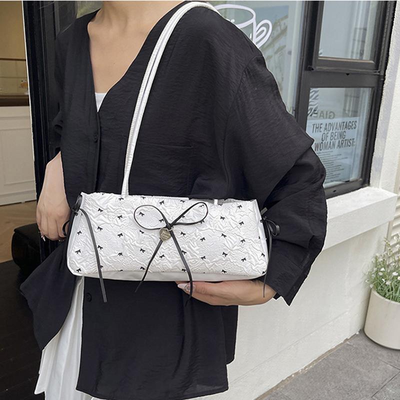 Fashion Bow Ribbon Shoulder Bag Daily Casual Commuting Bowknot Print Underarm Bag Sweet Women's Small Handbag