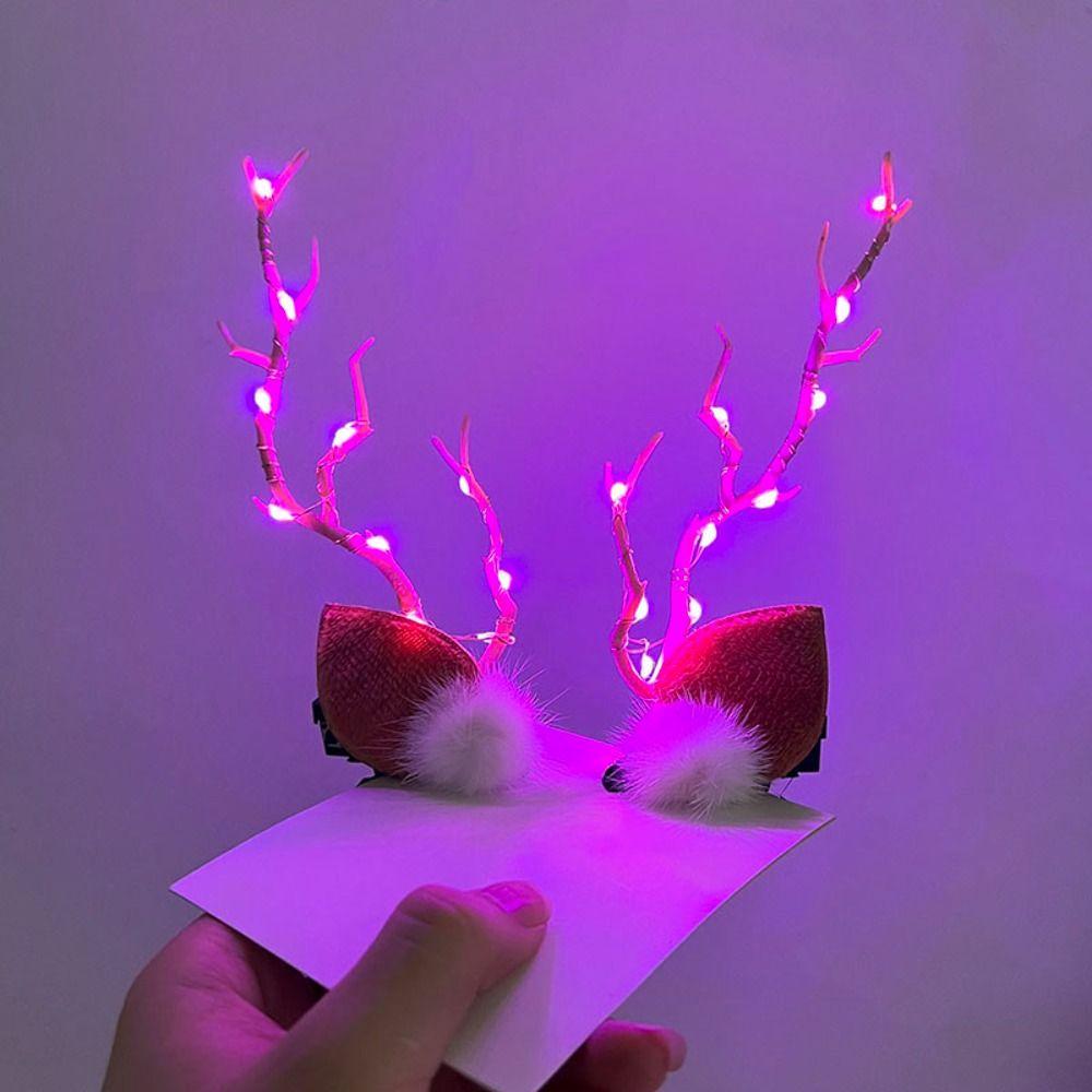 Deer Horns Christmas Antlers Hairpin With Led Light Glowing Hair Clip LED Christmas Headband  Men