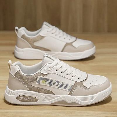 New Student Sports Shoes Men's Fashion Versatile Thick Sole Board Shoes Leather Contrast Retro Flat Casual Shoes