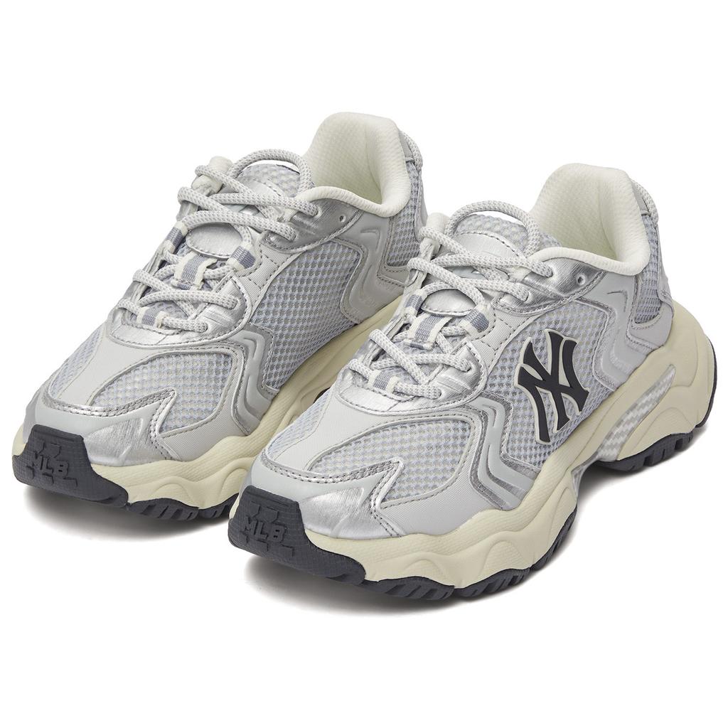 New MLB New York Yankees Anti Slip Wear Resistant Low Top Chunky Sneakers Unisex Silver Gray 3ASHW075N-50SIS