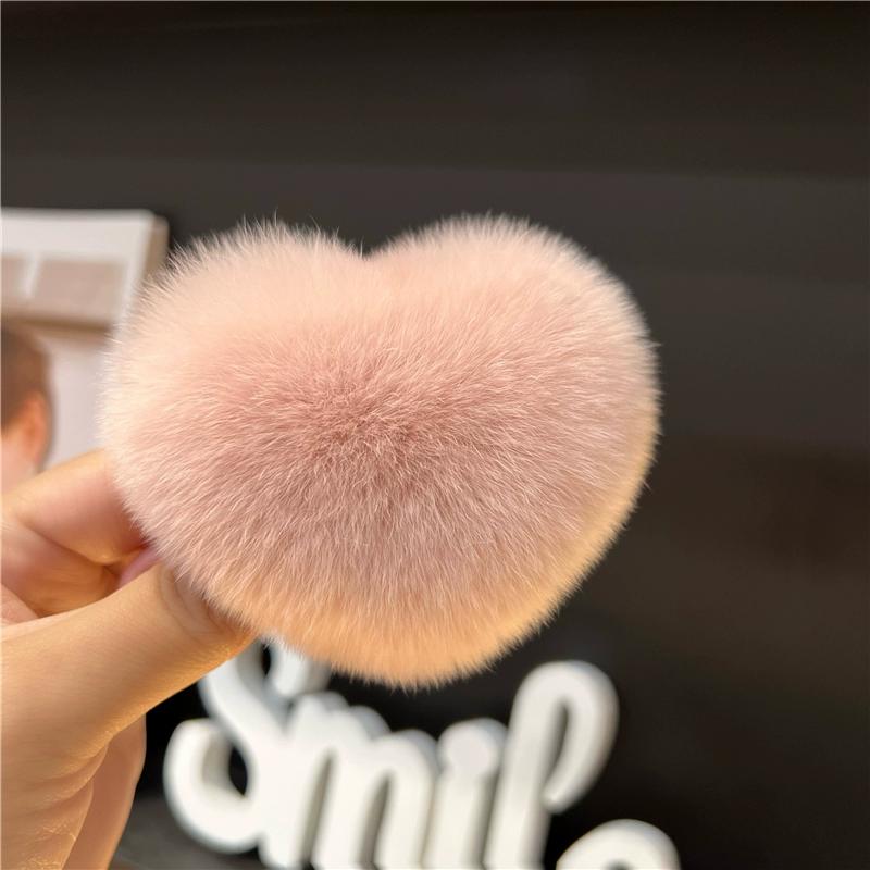 Love Hair Card  Cute Real Otter Rabbit Hair Little Peach Heart Hair Clip Headpiece Plush Ball Edge Clip Plush Hair Clip BB