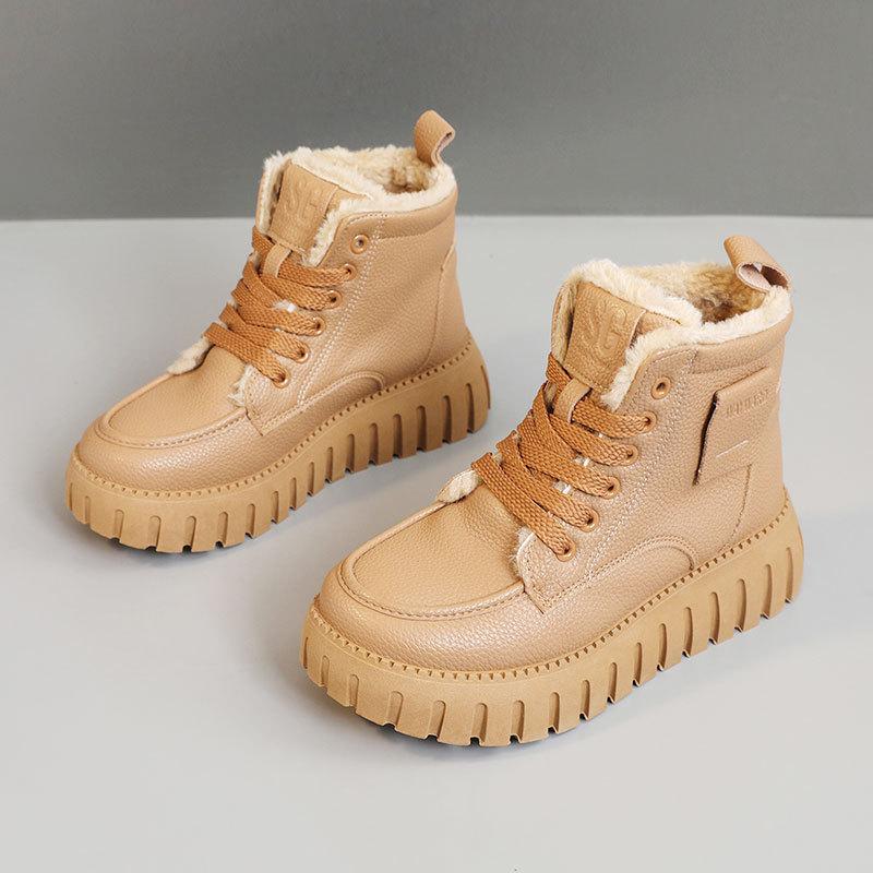 

KT2283 new winter thick-soled women s cotton shoes with velvet solid color to keep warm and increase height, simple high-top cotton shoes for students 35 хаки