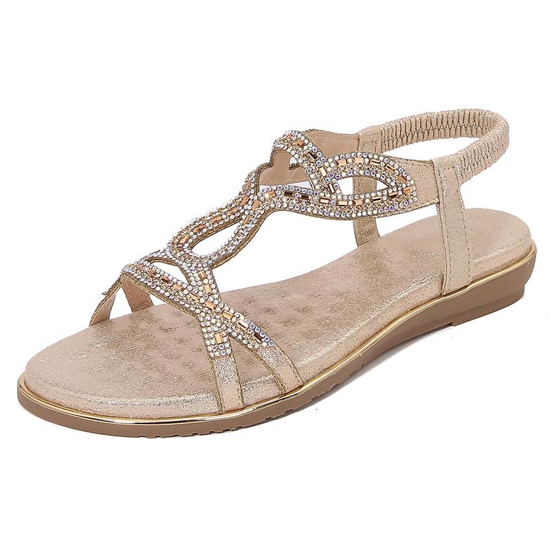 2024 New Fashion Sandals Bohemian Ethnic Flower Rhinestone Comfortable Versatile Open-toed Women's Shoes