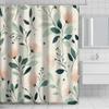 Watercolor-Style Floral Shower Curtain With Hooks, Made Of Polyester, Machine Washable, Suitable For Bathroom Decor.