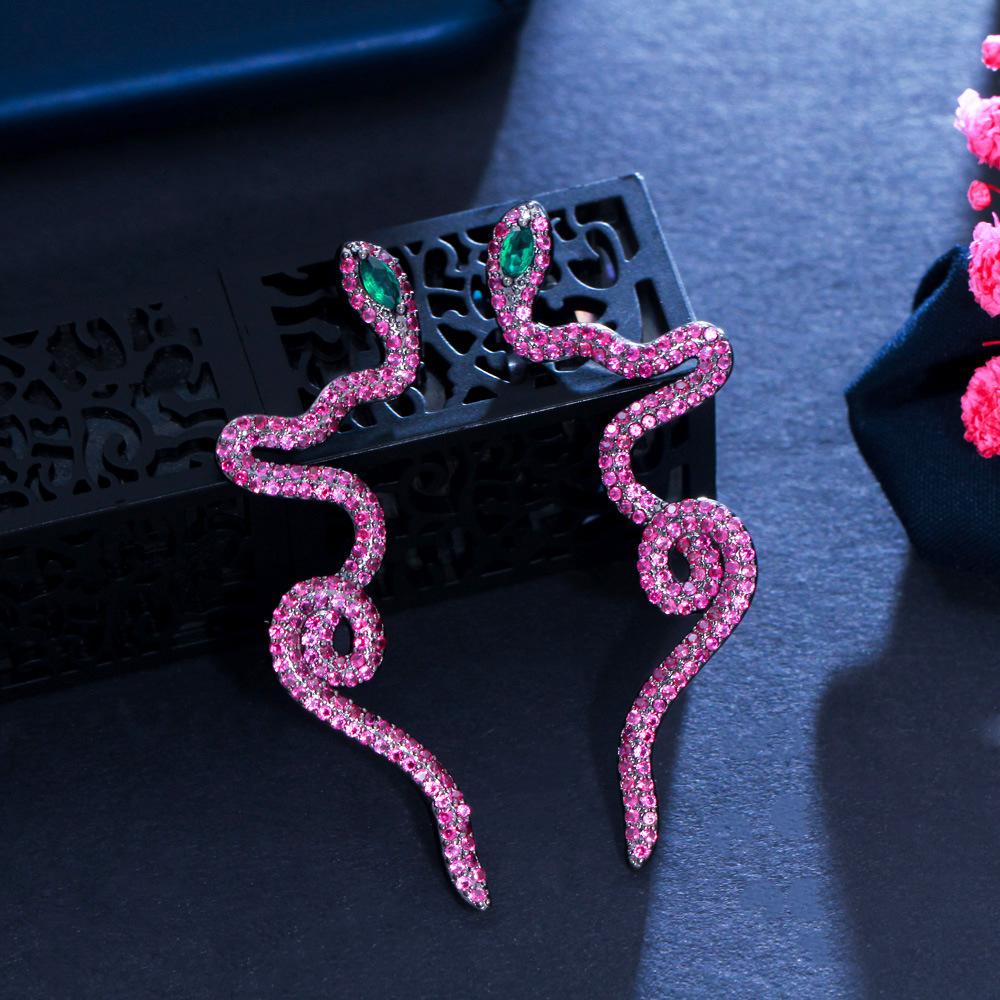 Gun Black Snake Wrap Greenstone Red Eye Earrings Earrings Personalized Zircon Long Temperament Earrings Popular Accessories
