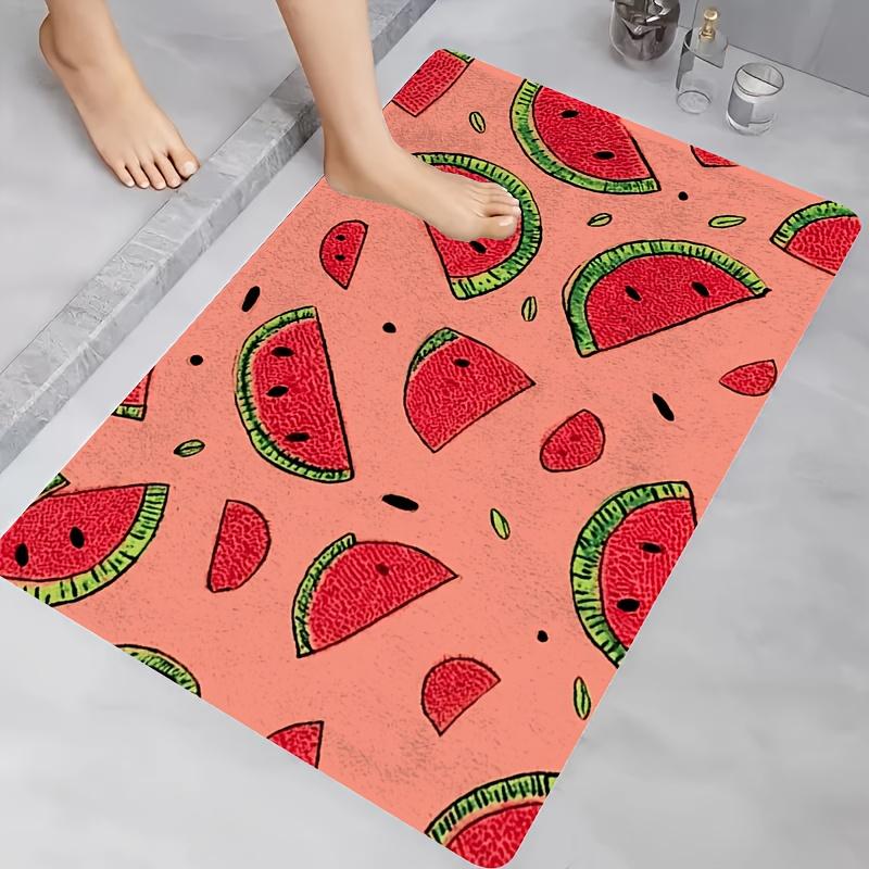 1pc Watermelon Pattern Floor Mat - Non-slip, machine washable polyester, suitable for bathrooms, kitchens, and bedrooms.
