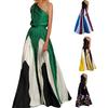 1 Set Bankettkleid Kontrastfarbe Atmungsaktiv Bodenlang Großer Saum Abendkleid