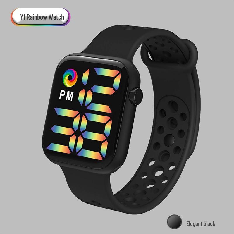 Y1LED Digital Rainbow Display Sport Watch with Large Screen and Button Movement for Men and Women