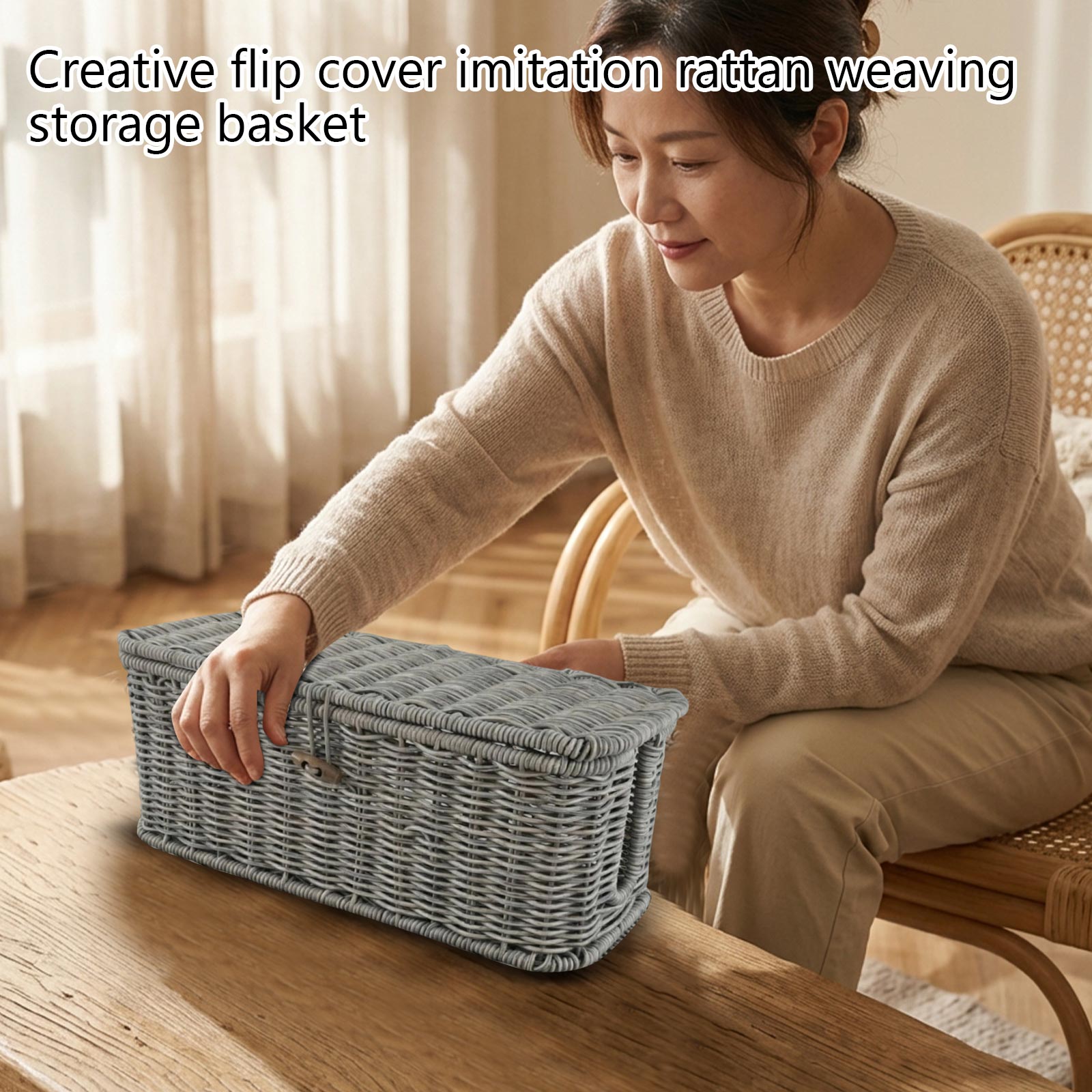 

Creative Flip-Top Rattan-Like Woven Storage Basket, Household Desktop Organizer, Toy Storage Box One Size