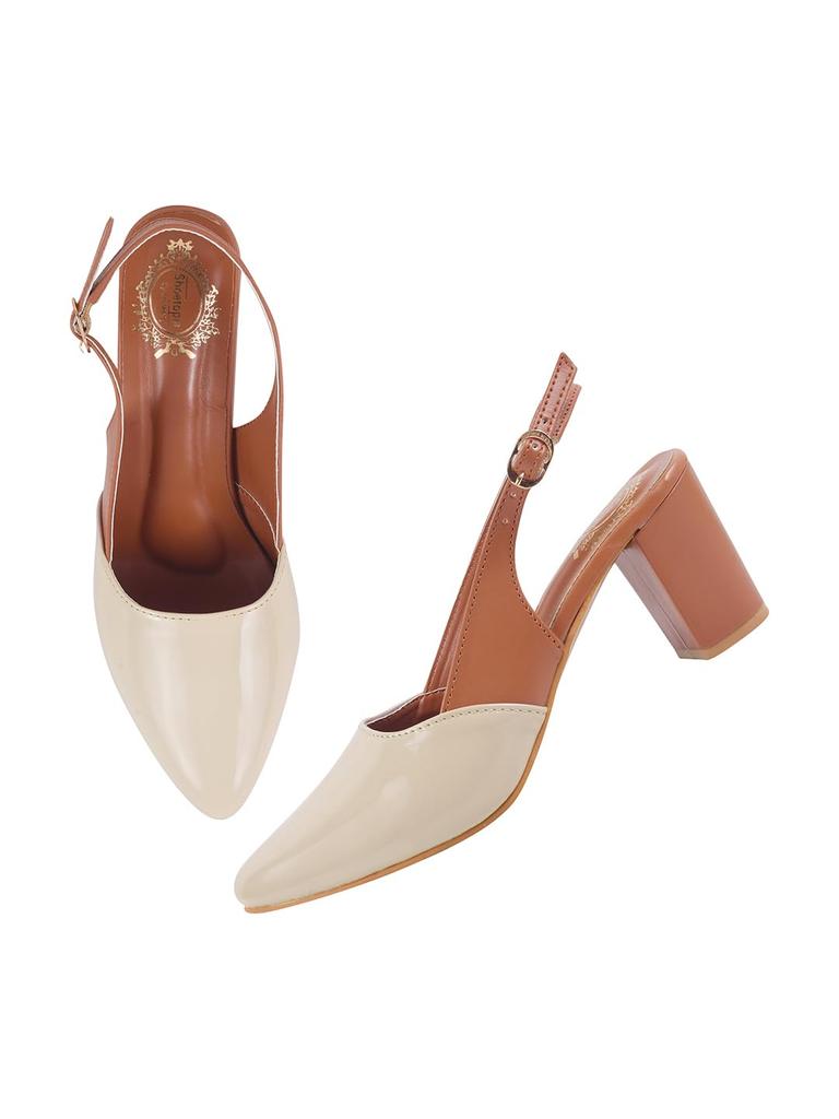 Shoetopia Smart Casual Glossy Upper Detailed Cream Pumps For Women & Girls /Eu38