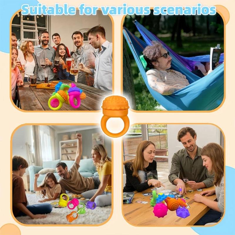 6Pcs Colorful Rotating Spinner Ring Sensory Texture Toy For Children Soft Silicone Color Cognition Toy For Relaxation