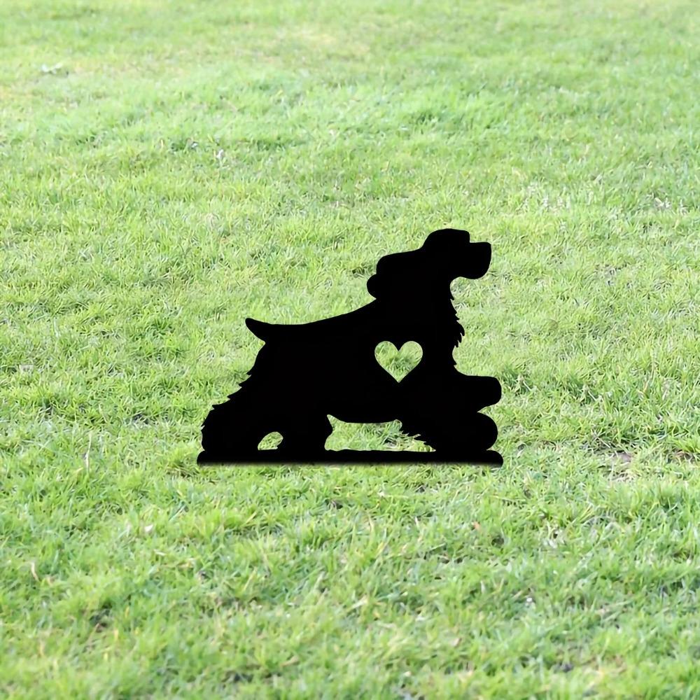 Happy Dog Garden Stake Iron Art Silhouette Metal Yard Sign Creative Outdoor Courtyard Garden Decoration for Pet Commemoration