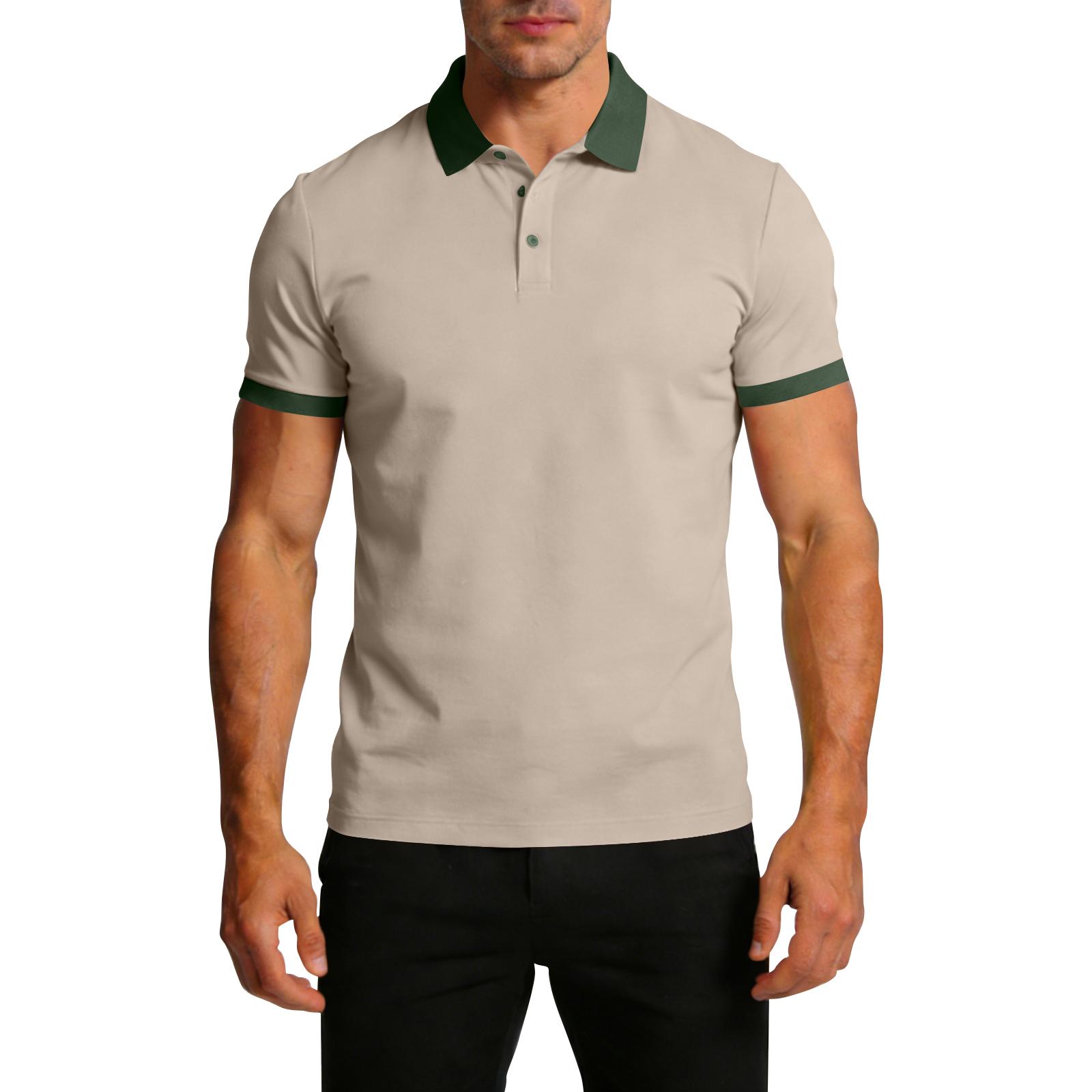 

Men s Summer Color-blocked Lapel Short-sleeve T-shirt Casual Sporty Top XL хакі