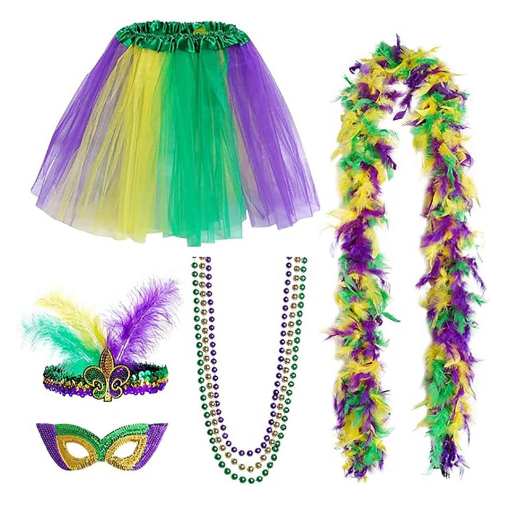 Mardi Gras Celebration Costume Hat Masquerade Mask Festival Theme Party Sequins Headband Boa Carnival Party Accessories