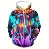Men Colorful Psychedelic Jellyfish Ocean 3D All Over Print Casual Drawstring Hooded Sweatshirt With Kangaroo Pocket