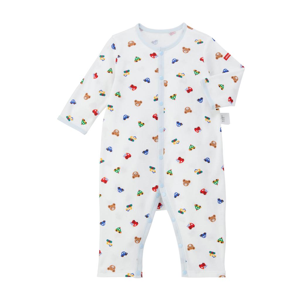 MIKI HOUSE Baby Coverall Made in for Boys and Baby Underwear, All-Over Print, 100% Cotton, Japan, Girls, Clothes, Newborn, 60cm, Blue, 40-2491-141