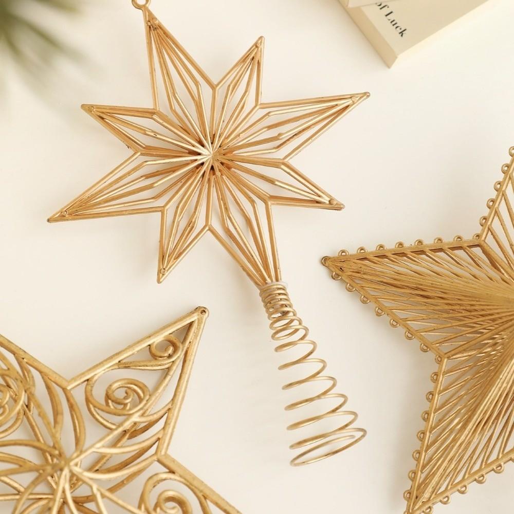 New Gold Star Christmas Tree Top Star Hollow Out Plastic Iron Christmas Tree Decorations Tree Ornaments Xmas Party