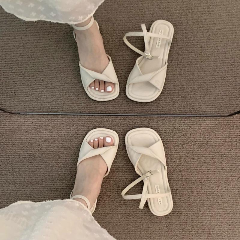 Summer Womens Sandals Comfortable Breathable Fashion Soft Outdoor Beach Shoes 2026 New Square Toed Flat Shoes Sandalias De Mujer