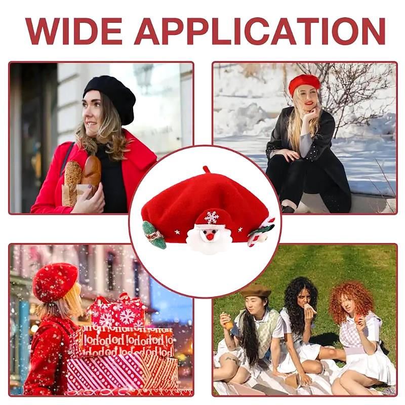 1Pc Christmas Hat Beret Headwear Xmas Wool New Year Dress Up