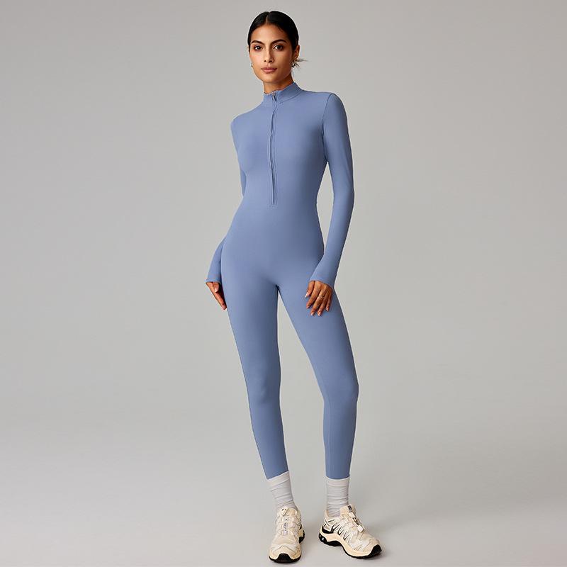 Zipper Style Nude Feel Long Sleeve Yoga & Running Bodysuit - High Intensity, Tight Fit #8306