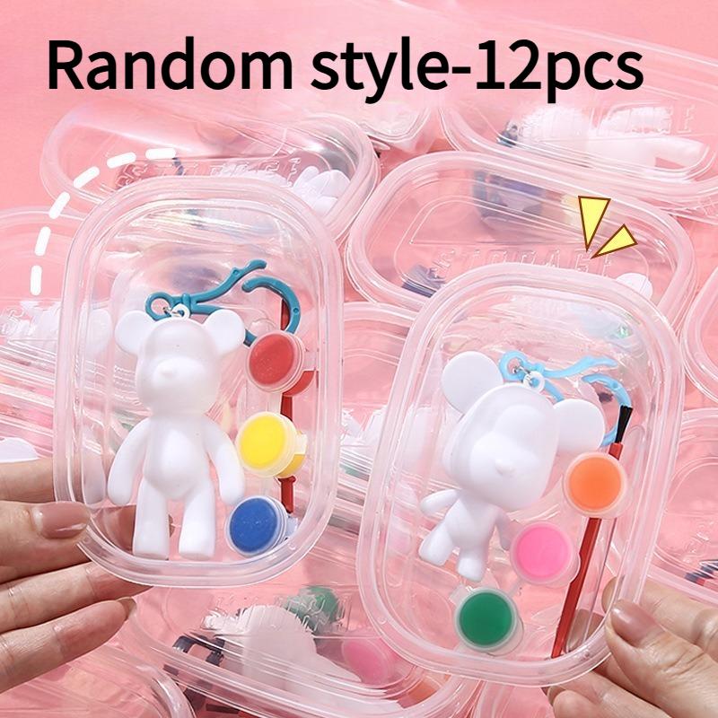 

12 шт., Набор для творчества своими руками, Набор брелоков-кукол для рисования своими руками, Случайный стиль, Одна кисть, 3 цвета краски, 1 кукла для заливки, 1 ложка, Поделки