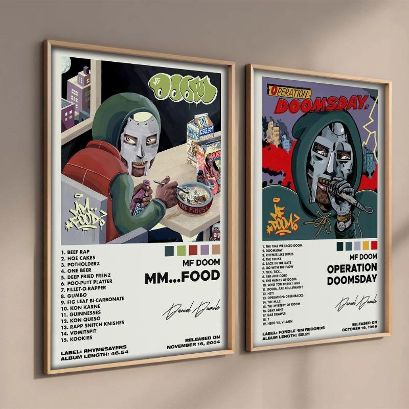 Rapper Hip Hop Rock Music Band MM Food Mask MF Doom Comic Album Poster Aesthetic Canvas for Wall Art Living Room Home Decoration