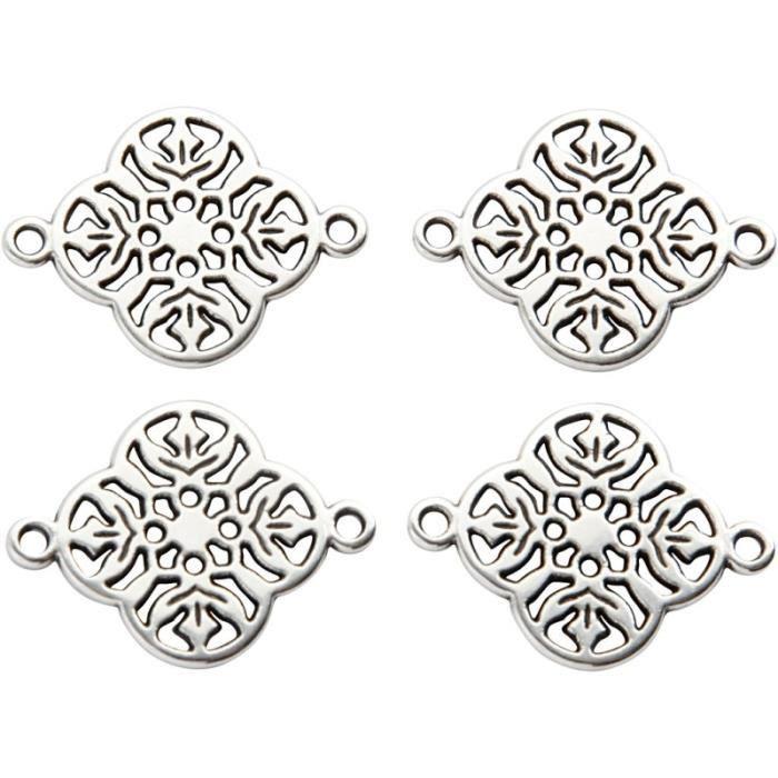 Breloques - Argenté - Filigrane fleur - 15 mm - Lot de 4 pcs - Accessoires créatifs