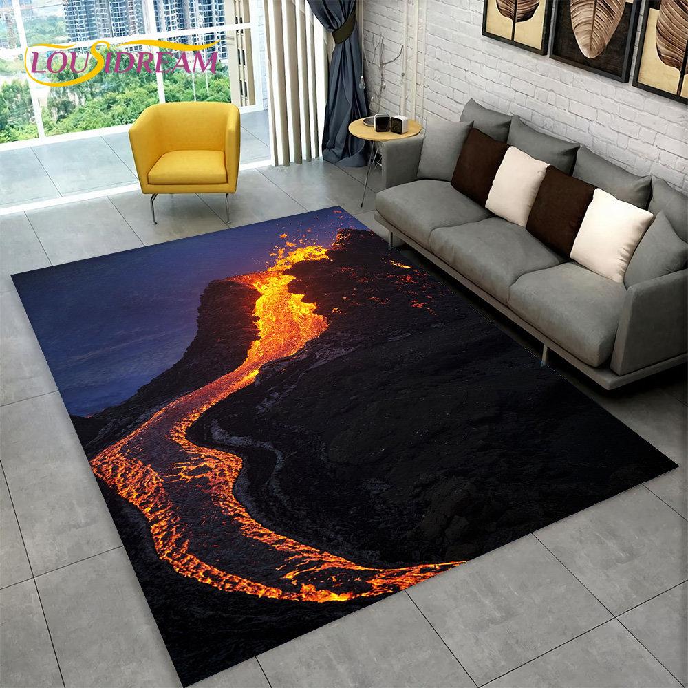 3D Volcano Lava Magma Area Rug Large,Carpet Rug for Living Room Bedroom Sofa Doormat Decoration,Kid Play Non-slip Floor Mat Gift