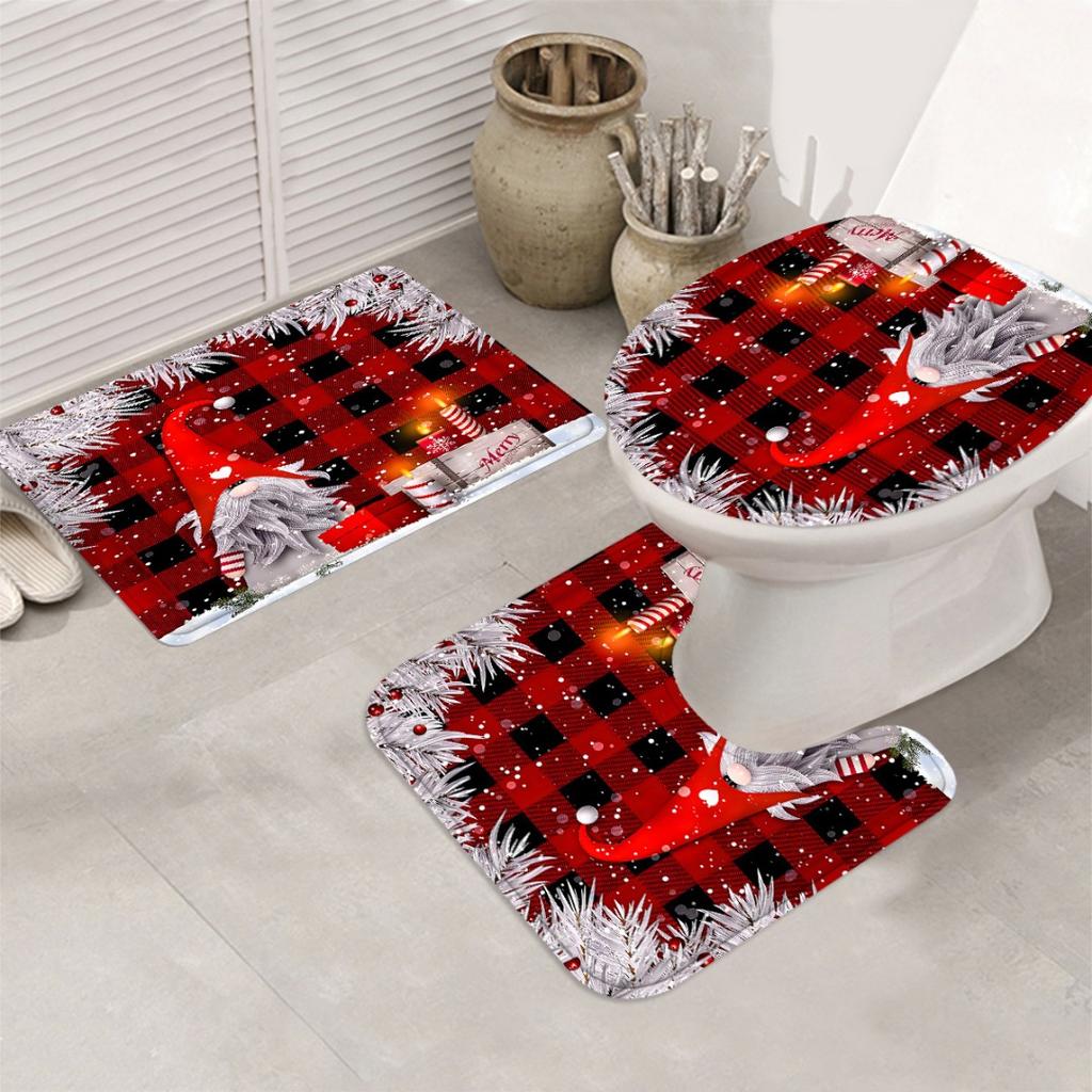 Marry Christmas Shower Curtain Red Drawf Printed Waterproof Polyester Bath Curtain For New Year Christmas Bathroom Decoration