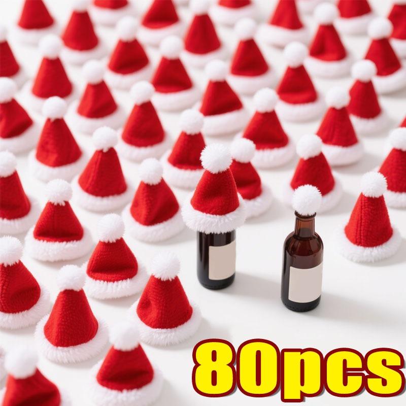5/100pcs Mini Christmas Wine Bottle Hats Soft Velvet Santa Hats Non Woven Fabric Xmas Party Decor Table Wine Bottle Decoration