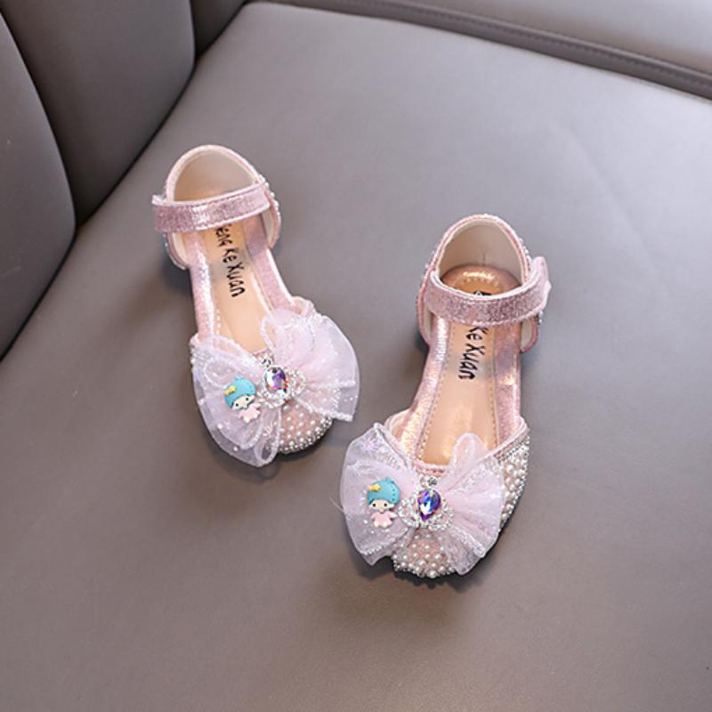 Cute Children's Sandals Elegant Rhinestone Crown Girls Summer Ballet Flat Sandals Fashion Pearl Kids Princess Causal Dress Shoes