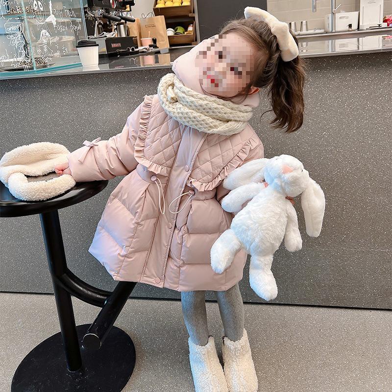 2025 Girls' Fashionable Mid-Length Down Jacket - Thickened Winter Cotton Coat for Children