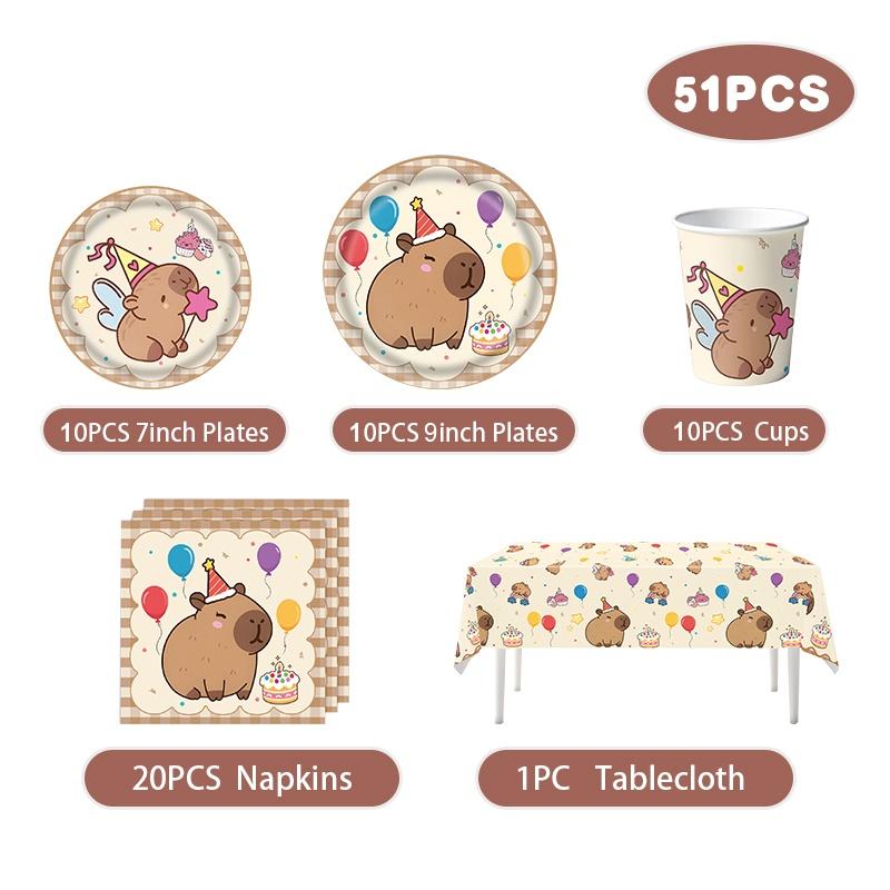 New Capybara Birthday Decoration Capybara Tableware Party Balloons Cups Plate Kit Banner Backdrop Cartoon Deco Supplies Set