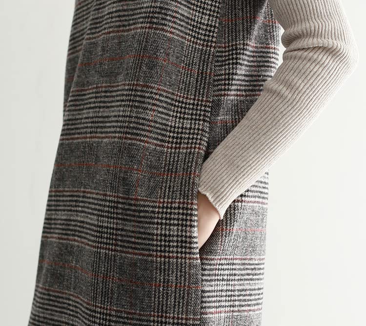 YOMORIO Houndstooth Check Perfect for Size XL Women's Spring/Autumn Dress, Sleeveless, V-Neck, Knee-Length, Stylish, Pattern, Simple, Casual,