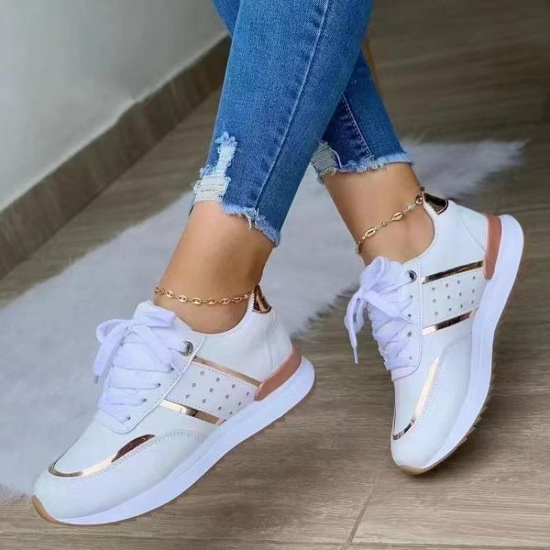 Women's Sneakers Platform Casual Shoes Leather Patchwork Vulcanized Shoes Fashion Plus Size Shoes Outdoor Lace Up Running Shoe
