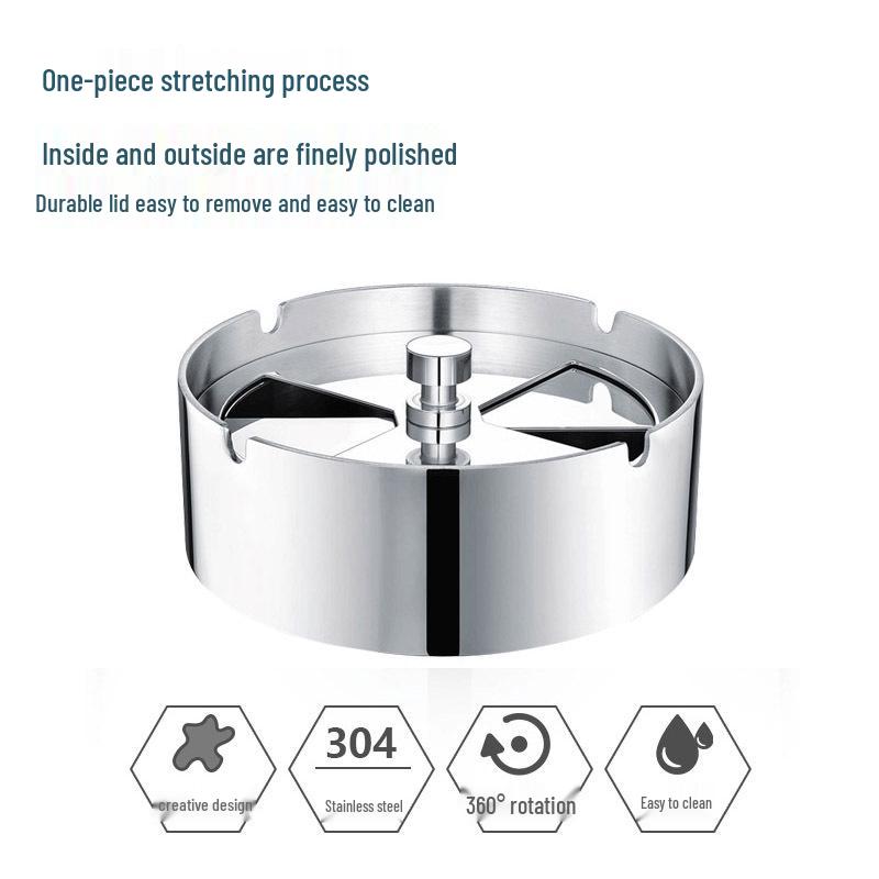 Seiko Stainless Steel Ashtray with Lid - Creative, Thickened Design for Home, Car, or Cafe Use