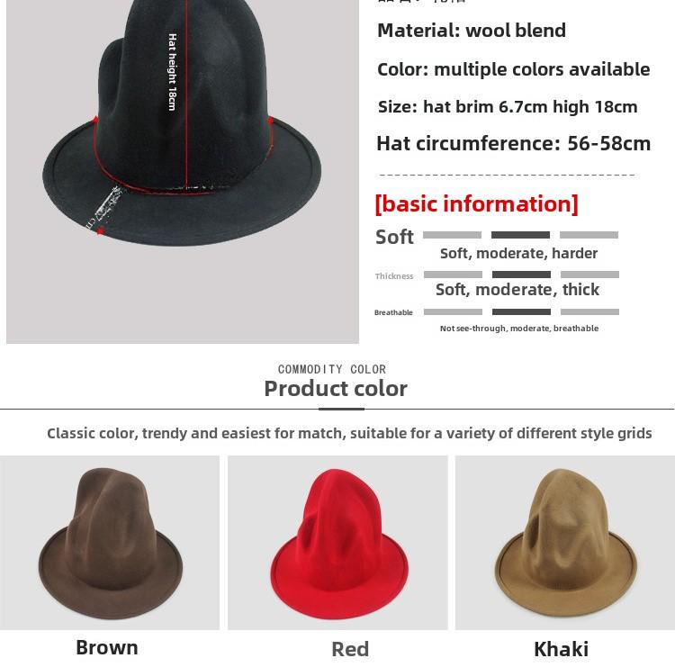 Cappello a punta da strega in lana in stile britannico per autunno e inverno:  alla moda, alte, design roccia vulcanica jazz