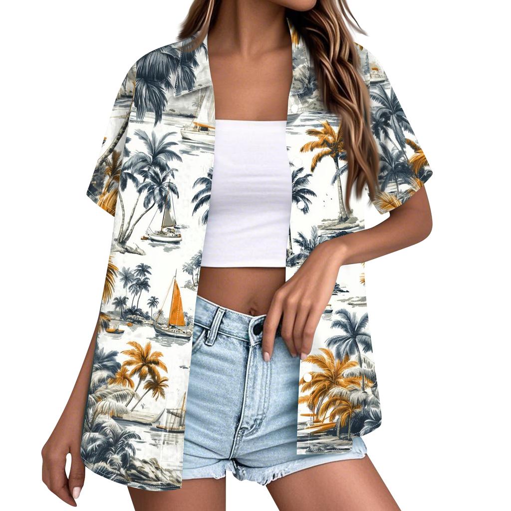 Women's Fashion Casual Short Sleeve Button Lapel Shirt Tops
