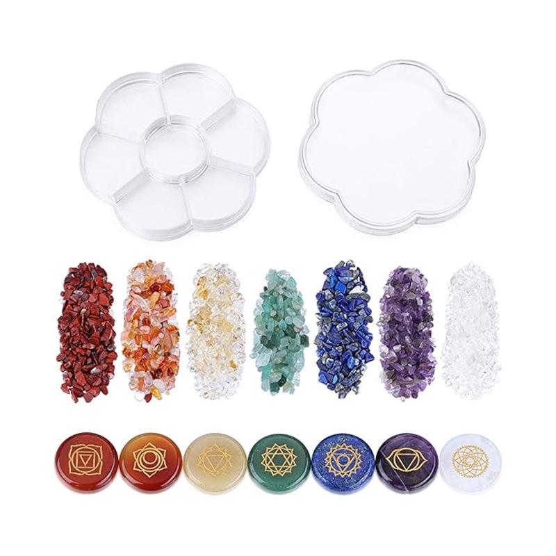 Seven-Color Crystal Agate Jade Chakra Plum Blossom Gift Set Ornament Craft