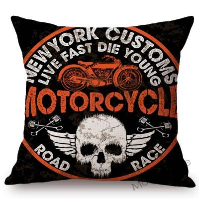 Motorcycle Art Biker Club Decoration Throw Pillow Case Us Retro Letter Print Free Spirit Motorbike Cotton Linen Cushion Cover
