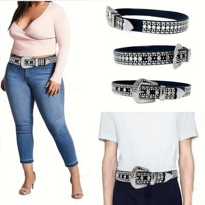 New Japanese and Korean Diamond Belt, European and American Style Punk Diamond-encrusted Trendy Rhinestone Belt, Hip-hop Belt Locomotive Style