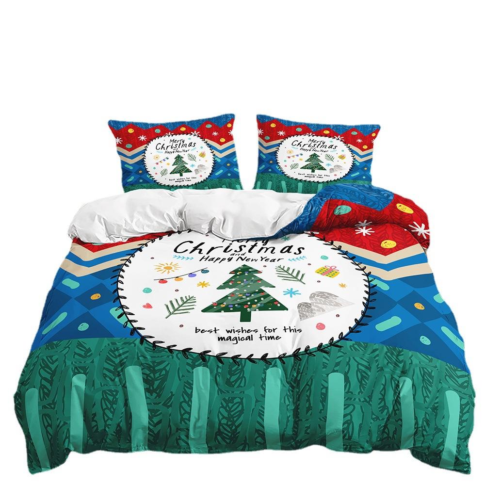 Bed Three-Piece Quilt Cover Christmas Illustration Kit Bedding