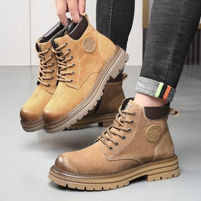 Modische Outdoor-Freizeitschuhe mit dicker Sohle und Anti-Rutsch-Funktion, bequeme und strapazierfähige kurze Stiefel für Herbst und Winter, Herren-Retro-Wildleder-Arbeitsstiefel