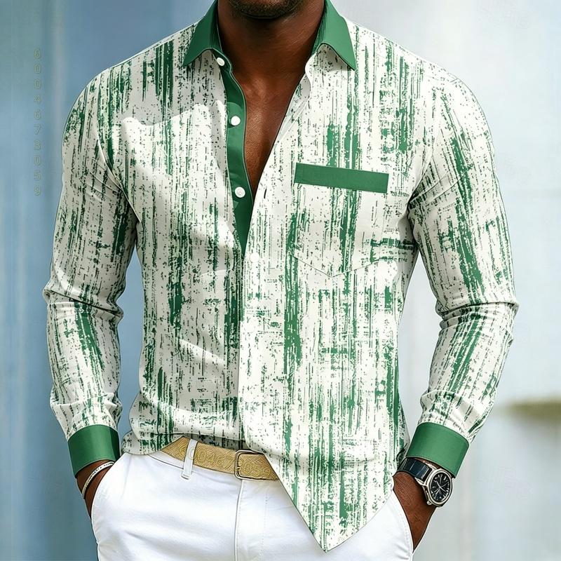 Men's High-quality Long Sleeved Shirt with White and Blue Contrasting Colors, Trendy Business Casual Long Sleeved Slim Fit Shirt