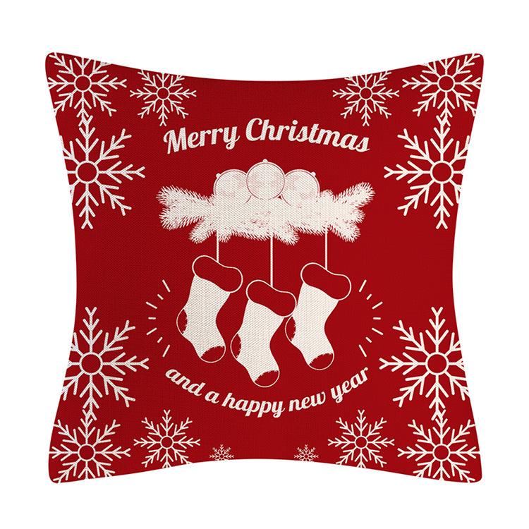 Red Series Snowflake Reindeer Pattern Throw Pillow Cover with Short Plush Print for Living Room Sofa Decoration Cushion Cover
