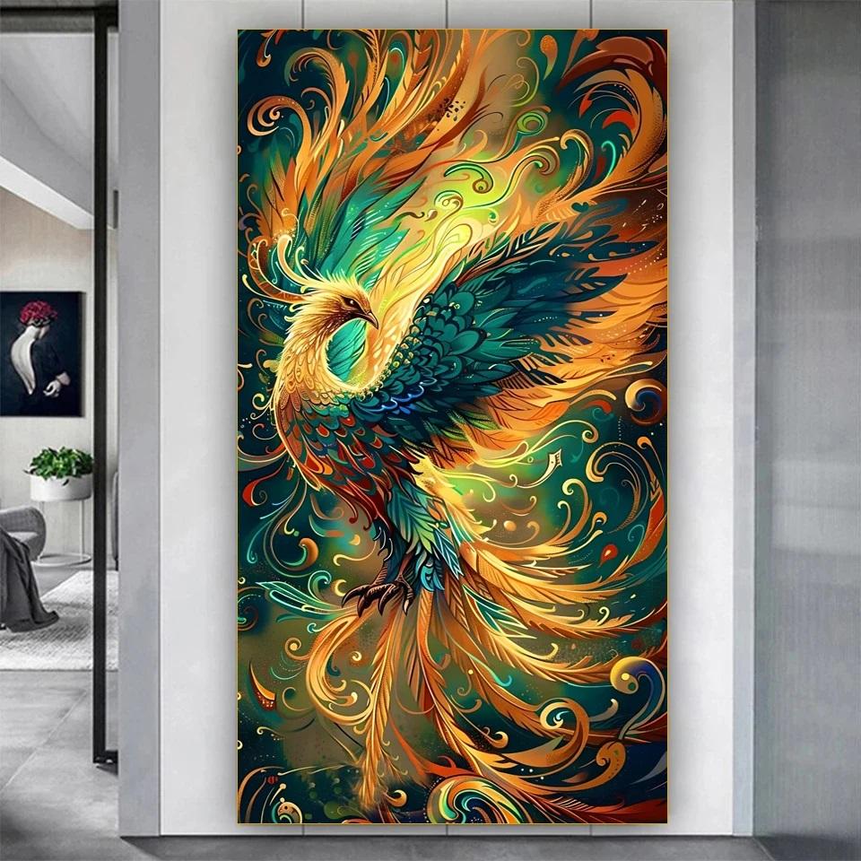 Chinoiserie Fantasy Animal Colorful Phoenix Large Diamond Painting Cross Stitch Embroidery Kit 5D Diy Diamond Mosaic Home Decor