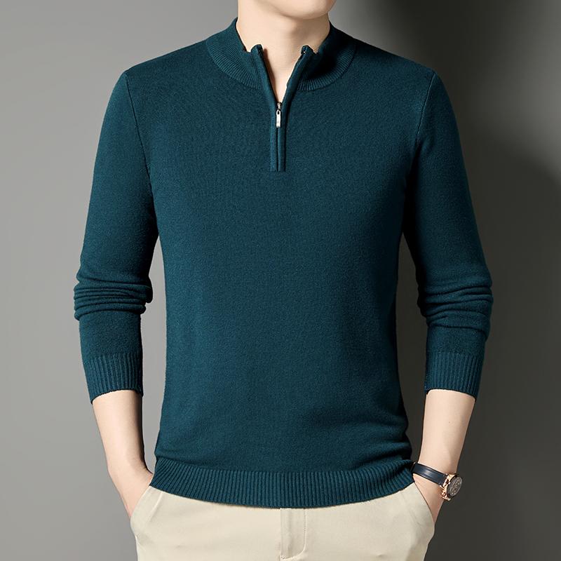 Frühling und Herbst Neuer Strickpullover für Herren, Langarmpullover für lässige Herren, Pullover mit Kragen und Reißverschluss für Herren