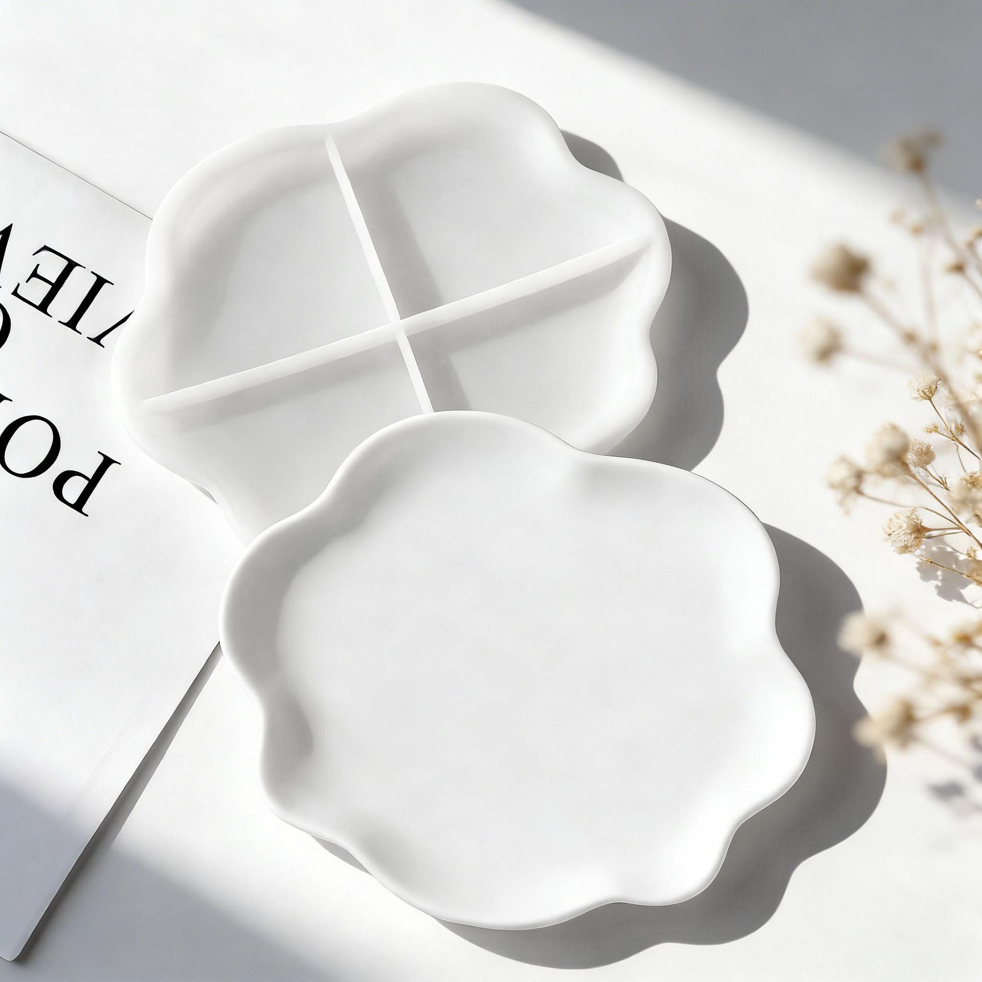 DIY Cloud Love Flower Circular Storage Tray Silicone Mold INS Epoxy Resin Plaster Saucer Mould Handmade Jewelry Tray Making